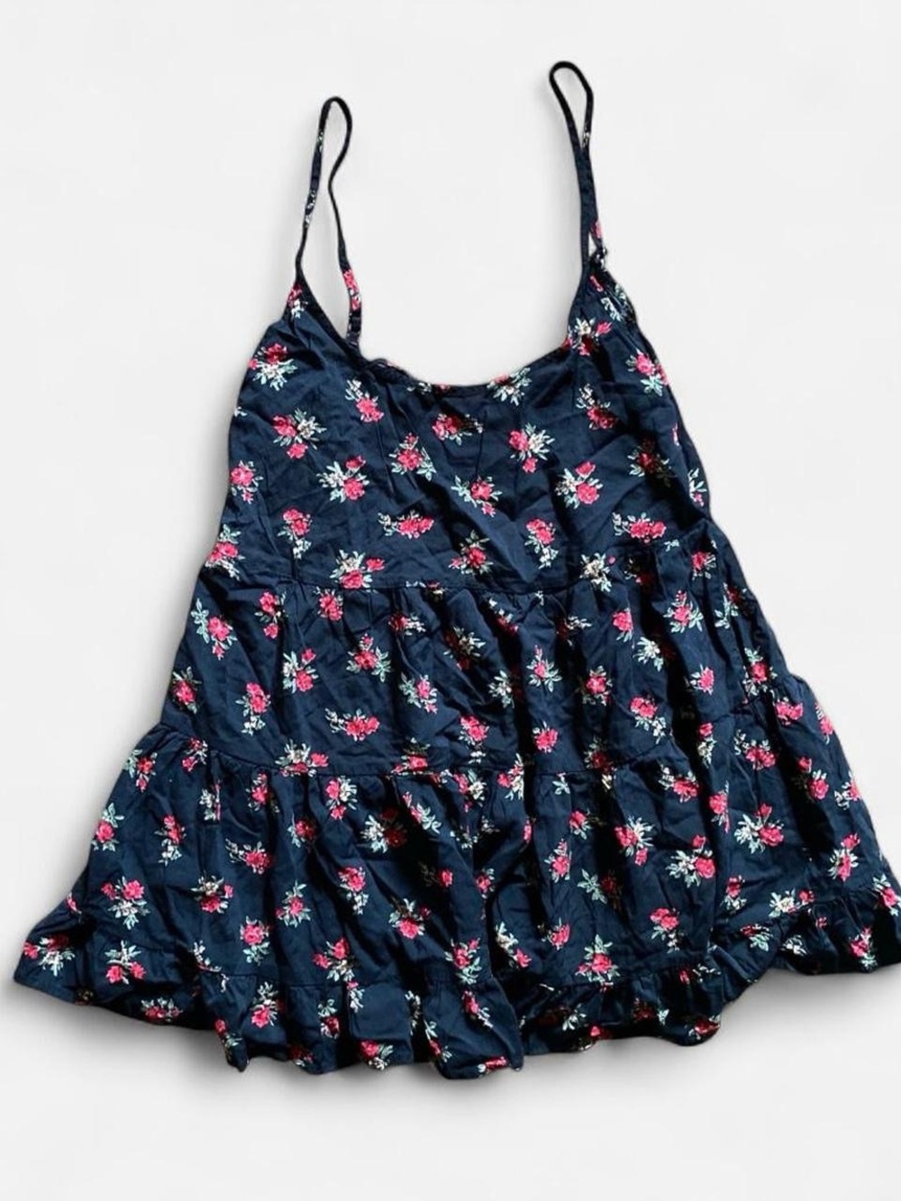 Brandy Melville Open Back Babydoll Mini Dress Red Black Floral Ruffle XS/S Boho